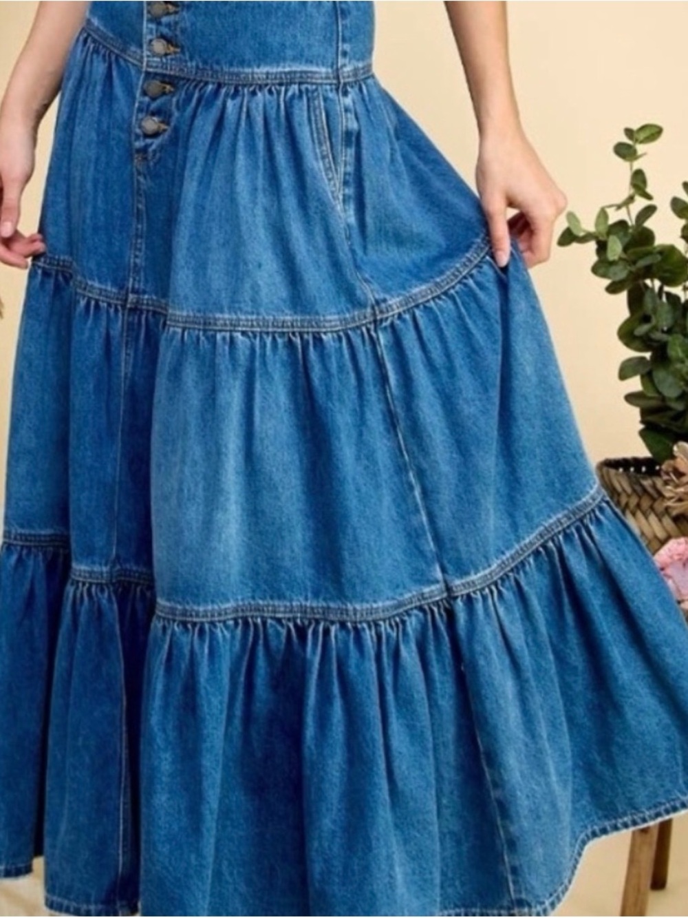 Vervet By Flying Monkey Tiered Denim Maxi Skirt Size Small - Picture 3 of 7